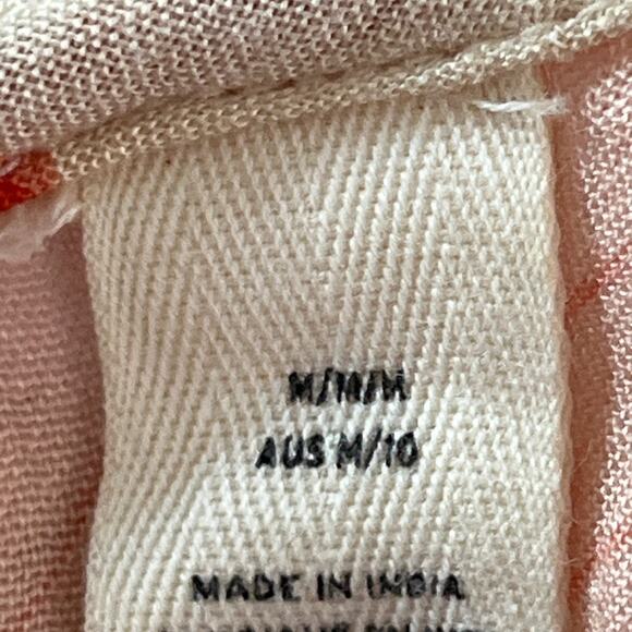 Roxy Floral Bell Sleeve Mini Dress M Boho Cream Red Open Back Beach Cover Up - Picture 2 of 9